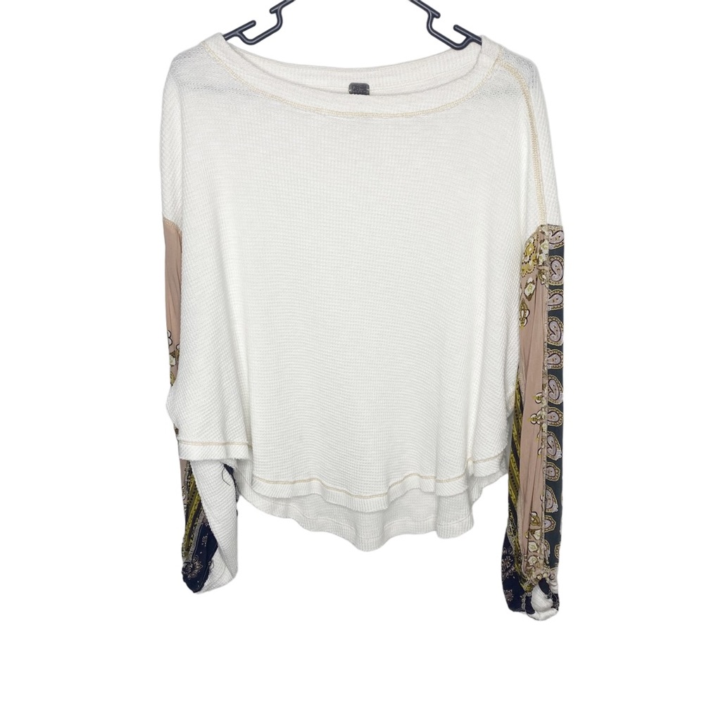 We the Free white waffle knit top Balloon sleeves XS